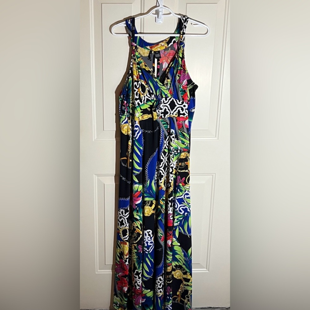 New Directions 2X Women's Multicolors Mixed Print Maxi Dress